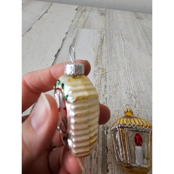 Vintage lantern candle clock Mercury glass ornament set Xmas tree gold - Picture 3 of 12